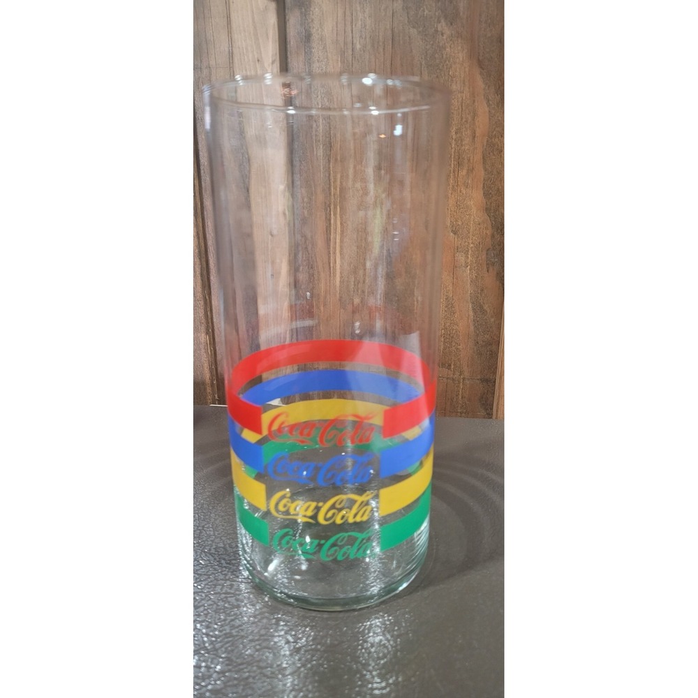 Vintage Large Tall Coca Cola Coke Glass Vase Rainbow Stripe